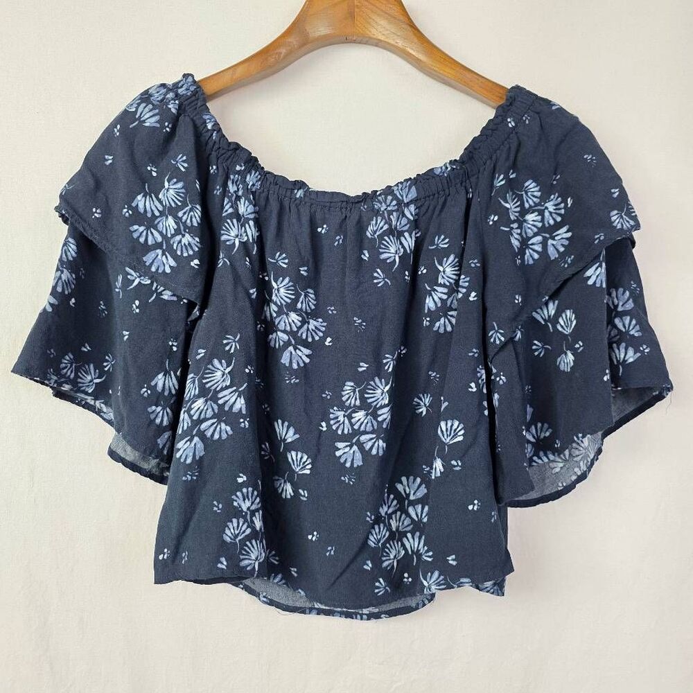 Jack BB Dakota Off Shoulder Crop Top Blue S